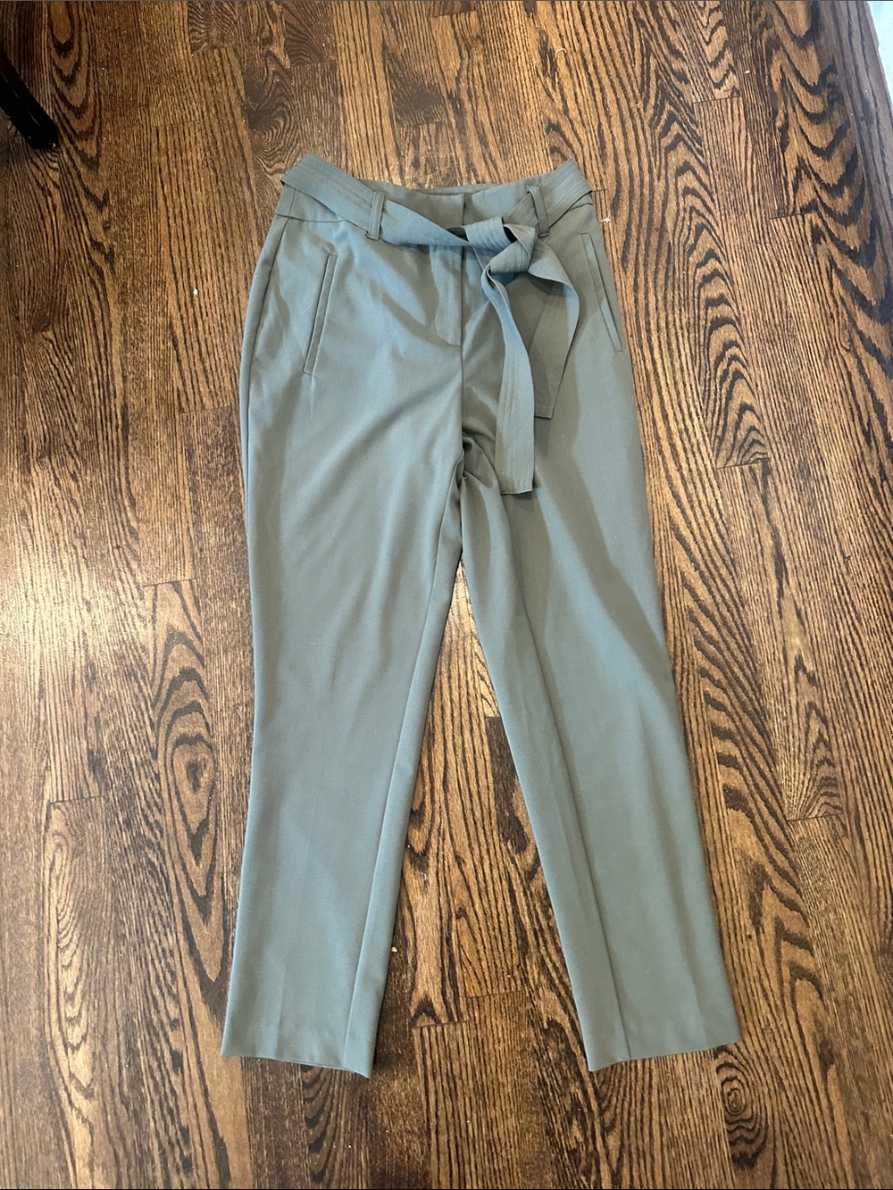 High-Waist Tie-Belt Trousers in Sage Green